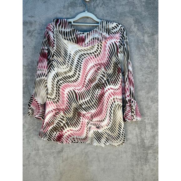 Y2K Dressbarn Blouse 2X Abstract Chiffon Ruffle Collar 3/4 Ruffle Sleeve - Picture 5 of 7